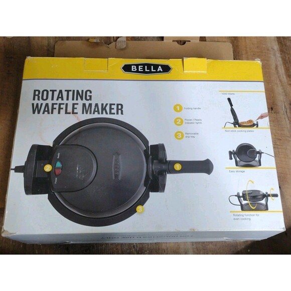 Bella Rotating Belgian Waffle Maker Stainless/Black - NIB Non Stick Pre-owned - Picture 2 of 8